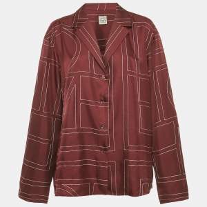 Pre Owned Toteme Burgundy Monogram Silk PJ Top XL