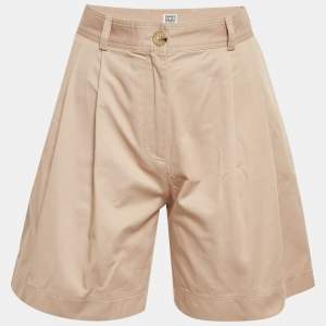 Pre Owned Toteme Beige Cotton Twill Pleated Shorts XS