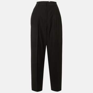 Pre Owned بنطلون توتيم أسود بمزيج من الصوف مزدوج الثنيات بتصميم مخصص مقاس صغير