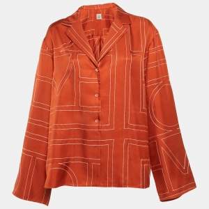 مملوكة مسبقًا Toteme Orange Monogram Silk Pyjama Top M