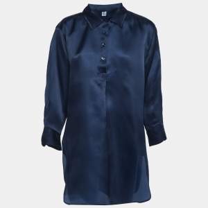 Pre Owned Toteme Navy Blue Silk Oversized Tunic S
