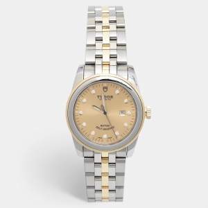 Tudor Champagne Diamond 18k Yellow Gold Stainless Steel Glamour 53003-0006 Women's Wristwatch 31 mm