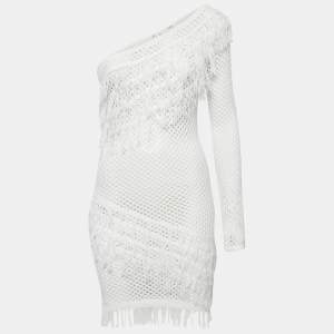 Pre Owned  Tularosa White Crochet One Shoulder Peek A Boo Mini Dress M