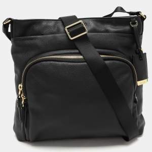 TUMI Black Leather Voyageur Messenger Bag