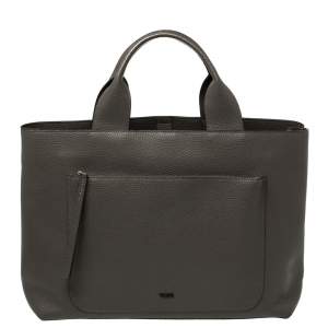 TUMI Dark Grey Grain Leather Front Pocket Tote