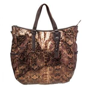TUMI Metallic/Brown Python Effect Fabric and Leather Bag
