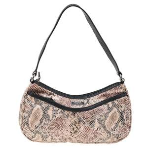 TUMI Black/Beige Python Effect Leather Zip Shoulder Bag