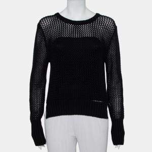 Unconditional Black Cotton Zip Back Mesh Knitted Sweater M 