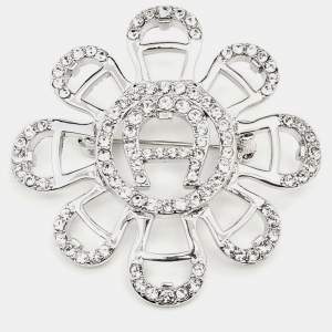 Pre Owned Aigner Silver Tone Crystal Floral Pin Brooch