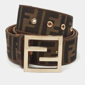 Fendi Tobacco Zucca Canvas and Leather FF Buckle Belt 100CM