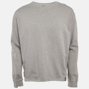 All Saints Grey Cotton Knit Raw Edge Crew Neck Sweatshirt M
