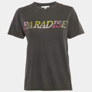 Maje Grey Paradise Embellished Jersey T-Shirt S