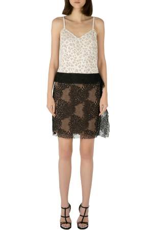 Vera Wang Collection White and Black Abstract Lace Sleeveless Dress S