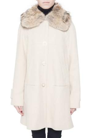 Pre Owned Tory Burch Cream Lurex Insert Fur Collar Detail Ivan Long Coat S