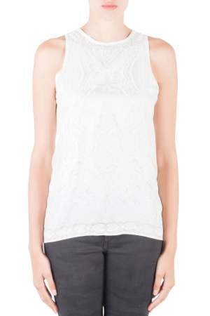 Roberto Cavalli Off White Mixed Media Printed Silk Racer Back Tank Top M