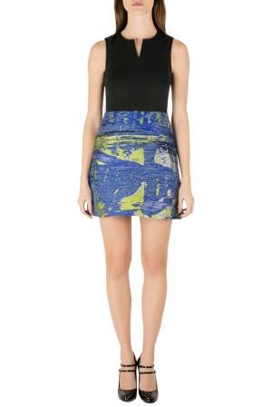 Pre Owned Proenza Schouler Black and Blue Jacquard Sleeveless Cocktail Dress S