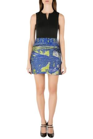 Proenza Schouler Black and Blue Jacquard Sleeveless Cocktail Dress S