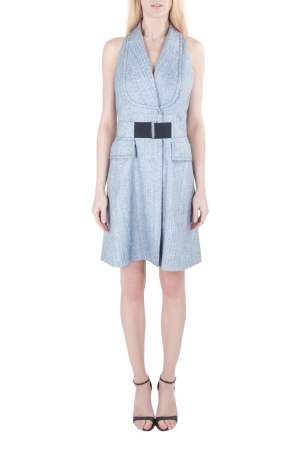 Viktor & Rolf Blue Textured Blazer Style Sleeveless Belted Dress L