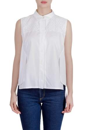 Peter Pilotto White Cotton Broderie Anglaise Trim Layered Sleeveless Shirt M