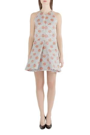 Pre Owned Kenzo White Polka Dot and Stripe Print Sleeveless Flared Dress M
