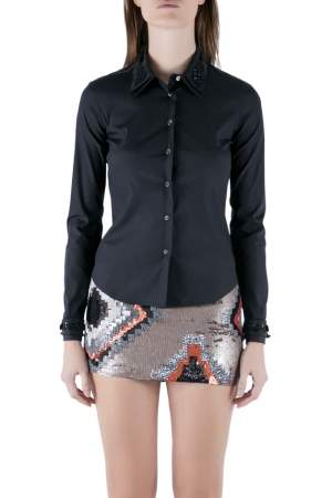 Prada Black Silk Stretch Embellished Button Front Shirt S
