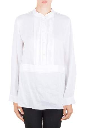 Armani Collezioni Off White Linen Pleat Detail Long Sleeve Blouse XL