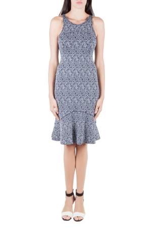 Pre Owned Kenzo Navy Blue Flying Kenzo Patterned Jacquard Flounce Dress S