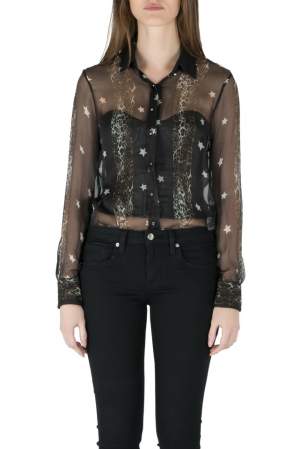 Philip Plein Collection Black Star Print Sheer Silk Button Down Shirt S