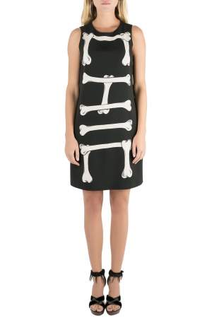 Moschino Cheap and Chic Black Crepe Skeleton Print Dress S 