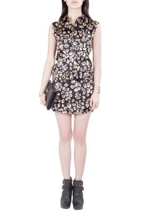 Thakoon Addition Black and Blush Silk Abstract Print Shirt Top Playsuit S