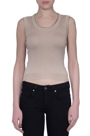 Prada Sand Brown Silk Wool Knit Sleeveless Top S