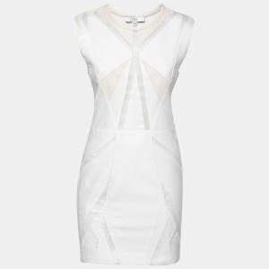 Pre Owned IRO White Panelled Cotton and Leather Patch  Ambre Dress M 
