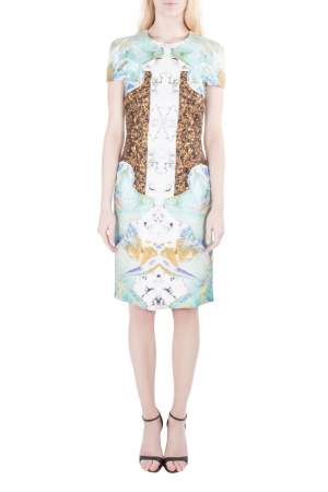 Josh Goot Multicolor Marbled Digital Print Silk Sheath Dress S