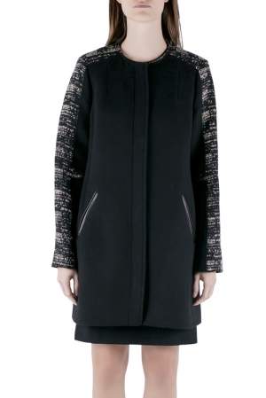 Rebecca Taylor Black Boucle Mid Length Zip Front Coat M 