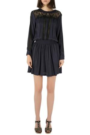 Sea Navy Blue Crepe Lace Cut Out Detail Dress S