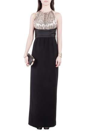 Mikael Aghal Black Crepe and Gold Sequin Embellished Gown S 