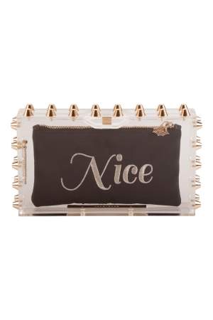 Charlotte Olympia Transparent Studded Perspex Naughty and Nice Clutch