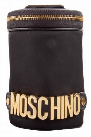 Pre Owned Moschino Black Nylon Logo Embellished Round Clutch