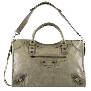 Pre Owned Balenciaga Sage Green Leather City Tote