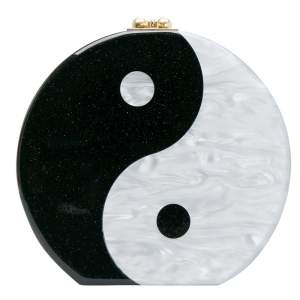 Edie Parker Black/Sliver Acrylic Yin Yang Clutch
