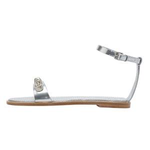 Miu Miu Metallic Silver Leather Studded Ankle Strap Flat Sandals Size 36