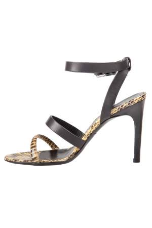 Pre Owned Alexander McQueen Yellow Python And Black Leather Cleo Ankle Strap Sandals Size 37