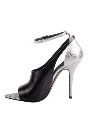 Alexander Wang Metallic Silver/Black Textured Leather Carolyn Ankle Strap Sandals Size 36.5