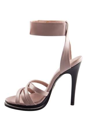 Pre Owned Alexander McQueen Pink Leather Mini Criss Cross Ankle Cuff Sandals Size 37