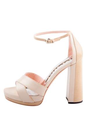 Rochas Beige Leather Cross Strap Platform Block Heel Sandals Size 37