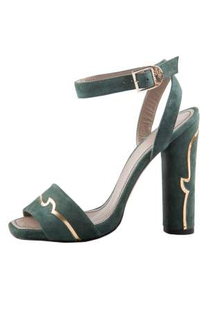 Versace Dark Green And Gold Suede Ankle Strap Sandals Size 37