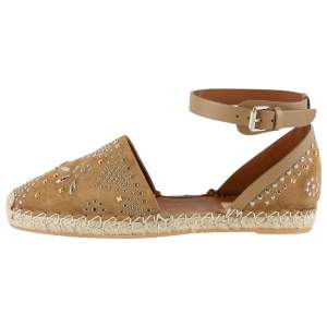 Valentino Brown Embellished Suede And Leather Ankle Strap Espadrilles Size 40