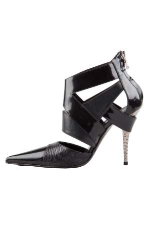 Etro Black Patent And Textured Leather Pointed Toe Ankle Booties Size 37