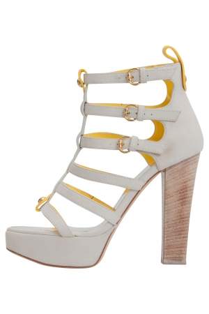 Pre Owned  Giuseppe Zanotti White And Yellow Suede Strappy Platform Sandals Size 36