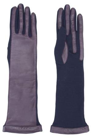 Lanvin Burgundy/Navy Leather Wool Long Gloves